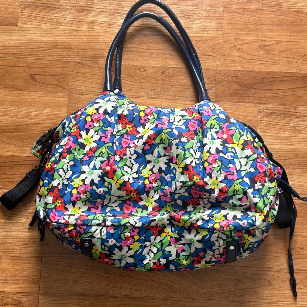Kate Spade New York Nylon Navy Floral Drawstring Tote Shoulder Diaper Handbag - Picture 2 of 12